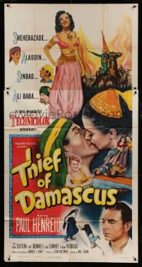 4w912 THIEF OF DAMASCUS 3sh '52 Paul Henreid, sexy full-length Elena Verdugo, Arabian Nights!