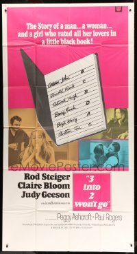 4w915 THREE INTO TWO WON'T GO int'l 3sh '69 Rod Steiger, Claire Bloom, Geeson, little black book!