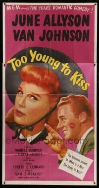 4w932 TOO YOUNG TO KISS 3sh '51 close up of Van Johnson with June Allyson's lipstick on his cheek!