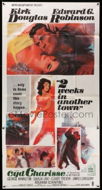 4w943 TWO WEEKS IN ANOTHER TOWN 3sh '62 cool art of Kirk Douglas & sexy Cyd Charisse by Bart Doe!