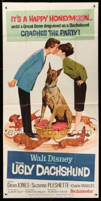 4w945 UGLY DACHSHUND 3sh '66 Walt Disney, great art of Great Dane surrounded by tiny wiener dogs!