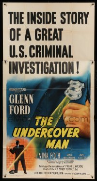 4w949 UNDERCOVER MAN 3sh '49 lawman's badge shines a light on Glenn Ford posing as gangster!