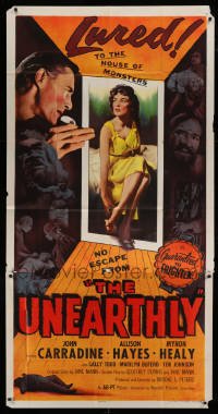 4w950 UNEARTHLY 3sh '57 John Carradine & sexy Allison Hayes lured to the house of monsters!