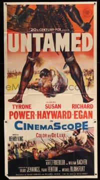 4w952 UNTAMED 3sh '55 cool art of Tyrone Power & Susan Hayward in Africa with native tribe!