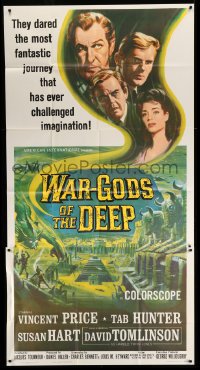 4w970 WAR-GODS OF THE DEEP 3sh '65 Vincent Price, Jacques Tourneur sci-fi, Reynold Brown art!