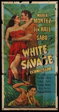 4w980 WHITE SAVAGE 3sh '43 huge close-up of sexy Maria Montez, Jon Hall, Sabu!