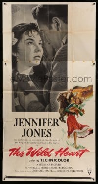 4w984 WILD HEART 3sh '52 Jennifer Jones in Selznick's version of the Powell & Pressburger film!