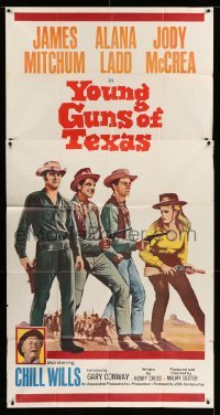 4w995 YOUNG GUNS OF TEXAS int'l 3sh '63 teen cowboys James Mitchum, Alana Ladd & Jody McCrea!