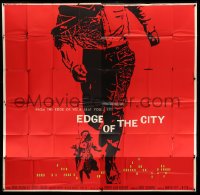 4w006 EDGE OF THE CITY 6sh '56 unusual Saul Bass art with man running out of the frame, very rare!