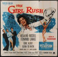 4w085 GIRL RUSH 6sh '55 artwork of sexy showgirl Rosalind Russell in Las Vegas!