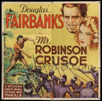 4w097 MR. ROBINSON CRUSOE 6sh '32 art of Douglas Fairbanks fighting natives & w/island babe, rare!