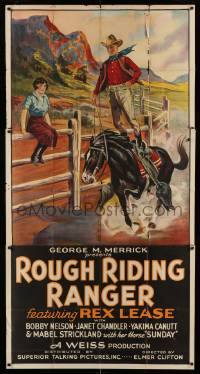 4w833 ROUGH RIDING RANGER 3sh '35 art of Mabel Strickland by Rex Lease standing on moving horse!