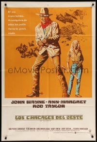 4w233 TRAIN ROBBERS Argentinean '73 great full-length art of cowboy John Wayne & Ann-Margret!