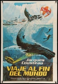 4w238 VOYAGE TO THE EDGE OF THE WORLD Argentinean '76 Jacques Cousteau, art of whale & divers!