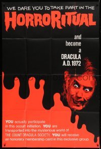 4w024 DRACULA A.D. 1972 40x60 '72 Hammer, great image of crazed vampire Christopher Lee!