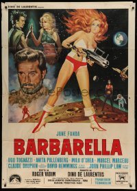 4w247 BARBARELLA Italian 1p '68 sexiest sci-fi art of Jane Fonda & cast by Mos, Roger Vadim!