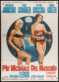4w259 DEADLIER THAN THE MALE Italian 1p '67 art of sexy Elke Sommer & Koscina in bikinis w/ guns!