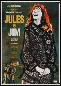 4w291 JULES & JIM Italian 1p R02 Francois Truffaut's Jules et Jim, art of Jeanne Moreau by Broutin