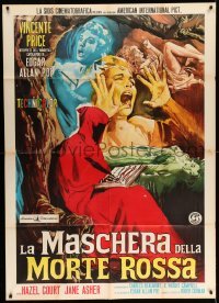 4w298 MASQUE OF THE RED DEATH Italian 1p '64 different Ciriello art montage of scared women!
