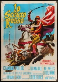 4w315 RED SHEIK Italian 1p '62 cool art of Channing Pollock on horse by Enrico De Seta!