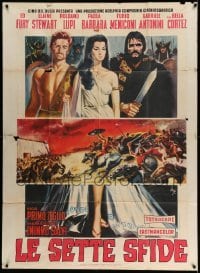 4w319 SEVEN REVENGES Italian 1p '61 Le Sette Sfide, art of barechested Ed Fury & cast by Longi!