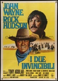 4w341 UNDEFEATED Italian 1p '69 great Franco Fiorenzi art of John Wayne & Rock Hudson!