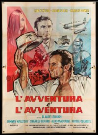 4w148 MONEY MONEY MONEY Italian 2p '72 Claude Lelouch, great montage art of Lino Ventura & cast!