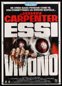 4w162 THEY LIVE Italian 2p '89 John Carpenter, cool different Symeoni art of creepy alien!
