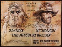 4w052 MISSOURI BREAKS subway poster '76 art of Marlon Brando & Jack Nicholson by Bob Peak!