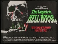 4y192 LEGEND OF HELL HOUSE British quad '73 great skull & haunted house dripping with blood art!