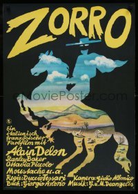4y112 ZORRO style B East German 23x32 '76 art of masked hero Alain Delon on horseback!