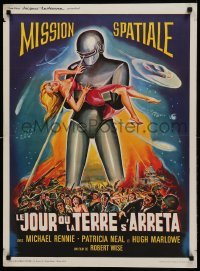 4y337 DAY THE EARTH STOOD STILL French 23x31 R60s different art of Gort holding sexy girl!