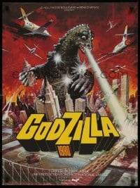 4y343 GODZILLA VS. MEGALON French 23x30 '76 different Tealdi art of Godzilla 1980 destroying city!