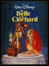 4y352 LADY & THE TRAMP French 23x31 R80s Walt Disney, most romantic image from canine dog classic!