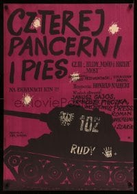 4y857 CZTEREJ PANCERNI I PIES season 1, parts 5 & 6 Polish 23x33 '66 Stachurski, purple background!