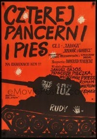 4y855 CZTEREJ PANCERNI I PIES season 1, part 1 Polish 23x33 '66 Stachurski, orange background!