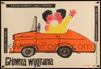 4y878 FIRST PRIZE Polish 23x34 '59 Hlavni vyhra, H. Bodnarowna art of kissing couple in car!
