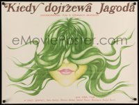 4y904 KO ZORIJO JAGODE Polish 23x30 '79 great close-up art of woman with green hair by Danka!