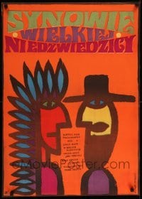 4y967 SONS OF GREAT BEAR Polish 23x32 '66 Gojko Mitic, Krajewski art of Native American Indian!