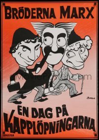 4y052 DAY AT THE RACES Swedish R72 Bjorne artwork of the Marx Brothers, horse racing!