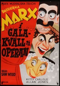 4y059 NIGHT AT THE OPERA Swedish R72 great completely different art of Groucho, Chico & Harpo Marx