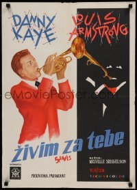 4y125 FIVE PENNIES Yugoslavian 20x28 '59 different art of Danny Kaye & Armstrong playing trumpets!