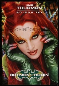 4z556 BATMAN & ROBIN teaser 1sh '97 super close up of sexy Uma Thurman as Poison Ivy in costume!