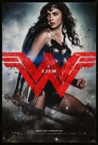 4z566 BATMAN V SUPERMAN teaser DS 1sh '16 great image of sexiest Gal Gadot as Wonder Woman!