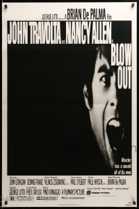 4z581 BLOW OUT 1sh '81 John Travolta, Brian De Palma, murder has a sound all of its own!