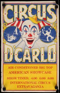 4z199 CIRCUS D'CARLO 11x17 circus poster '70s art of a clown and wire acts!
