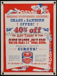 4z200 CLYDE BEATTY - COLE BROS CIRCUS 21x28 circus poster '70s Chase & Sanborn coffee tie-in!