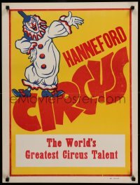 4z202 HANNEFORD CIRCUS 21x28 circus poster '60s full-length art of laughing clown!