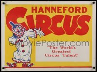 4z205 HANNEFORD CIRCUS horizontal style 21x28 circus poster '60s wonderful art of laughing clown!