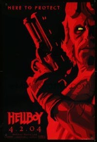 4z698 HELLBOY teaser 1sh '04 Mike Mignola comic, cool red image of Ron Perlman, here to protect!